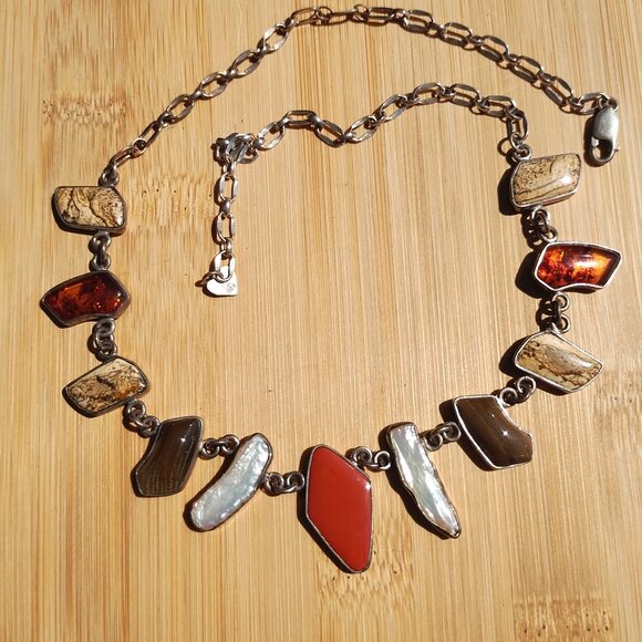 Jay King DTR mine finds multi stone station necklace 925 Sterling Silver - Picture 4 of 4